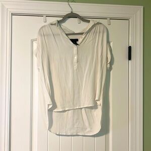 Business Casual White Button Cap Sleeve Women’s Shirt